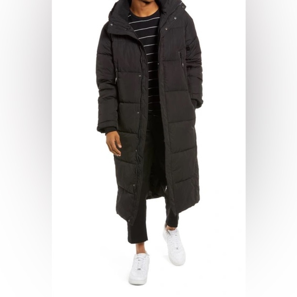 Topman Black Long Hooded Puffer Jacket